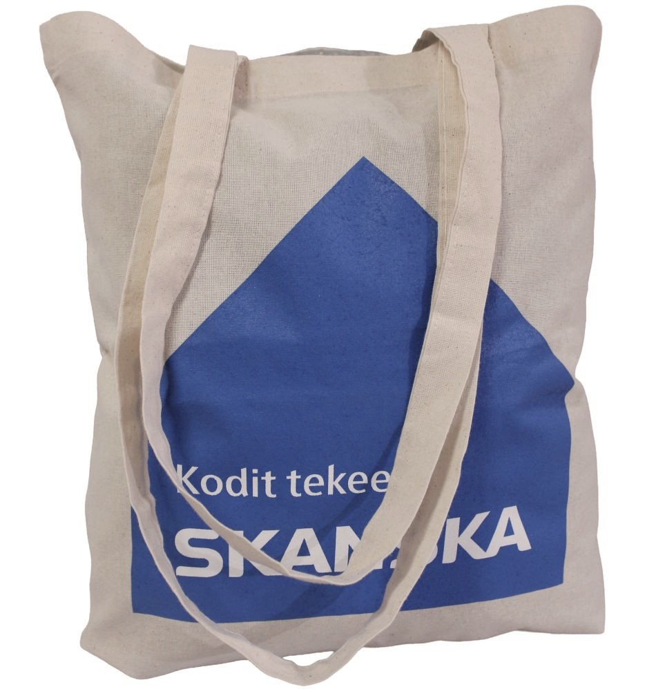 Edullinen ekokassi, luonnonvalkoinen, n. 38 x 42 cm, pitkät hihnat, vahvuuspaino n. 140 g/m2