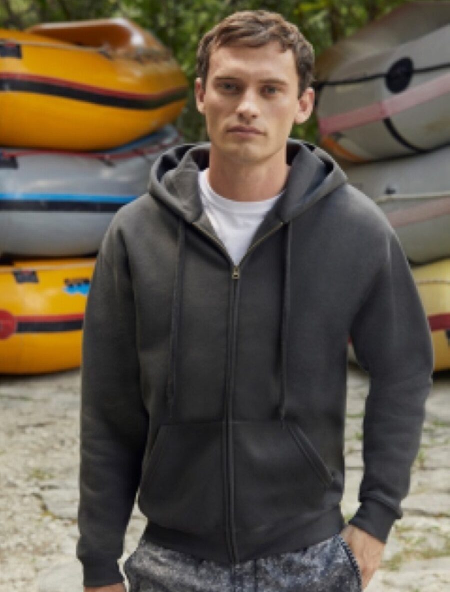 Fruit of the Loom 62-034-0 Premium Hooded -miesten vetoketjuhuppari painatuksella